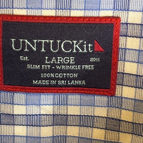UntuckIt Shirt Men's Size Large‎ Slim Fit Gingham Blue White - Picture 3 of 3